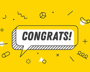 congrats written in text bubble against yellow background with confetti pieces