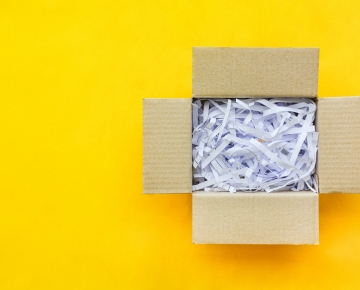 Shredded paper in a box. 