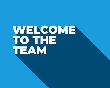 welcome to the team written in white against two different shades of blue