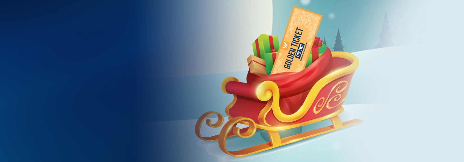 sleigh with toys against a winter background