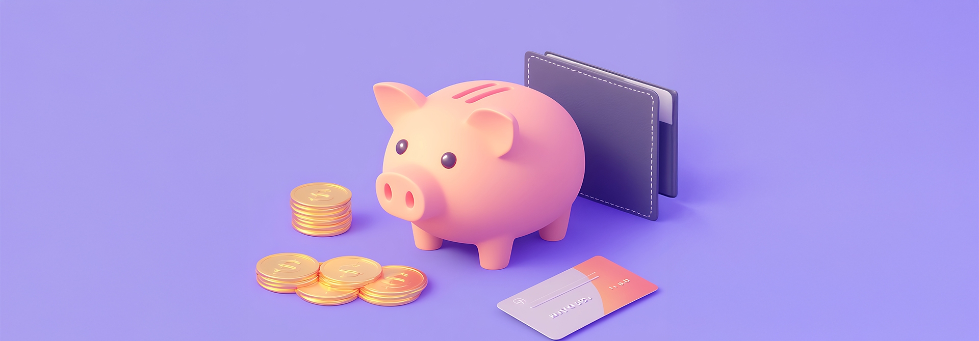 Piggy bank on purple background. 