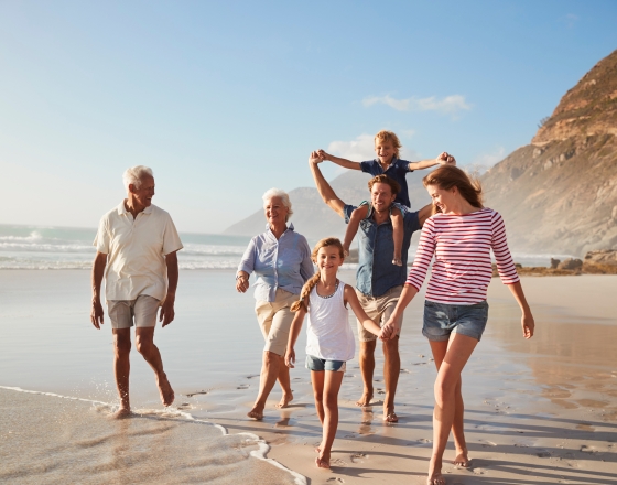 Family Walking on Beach