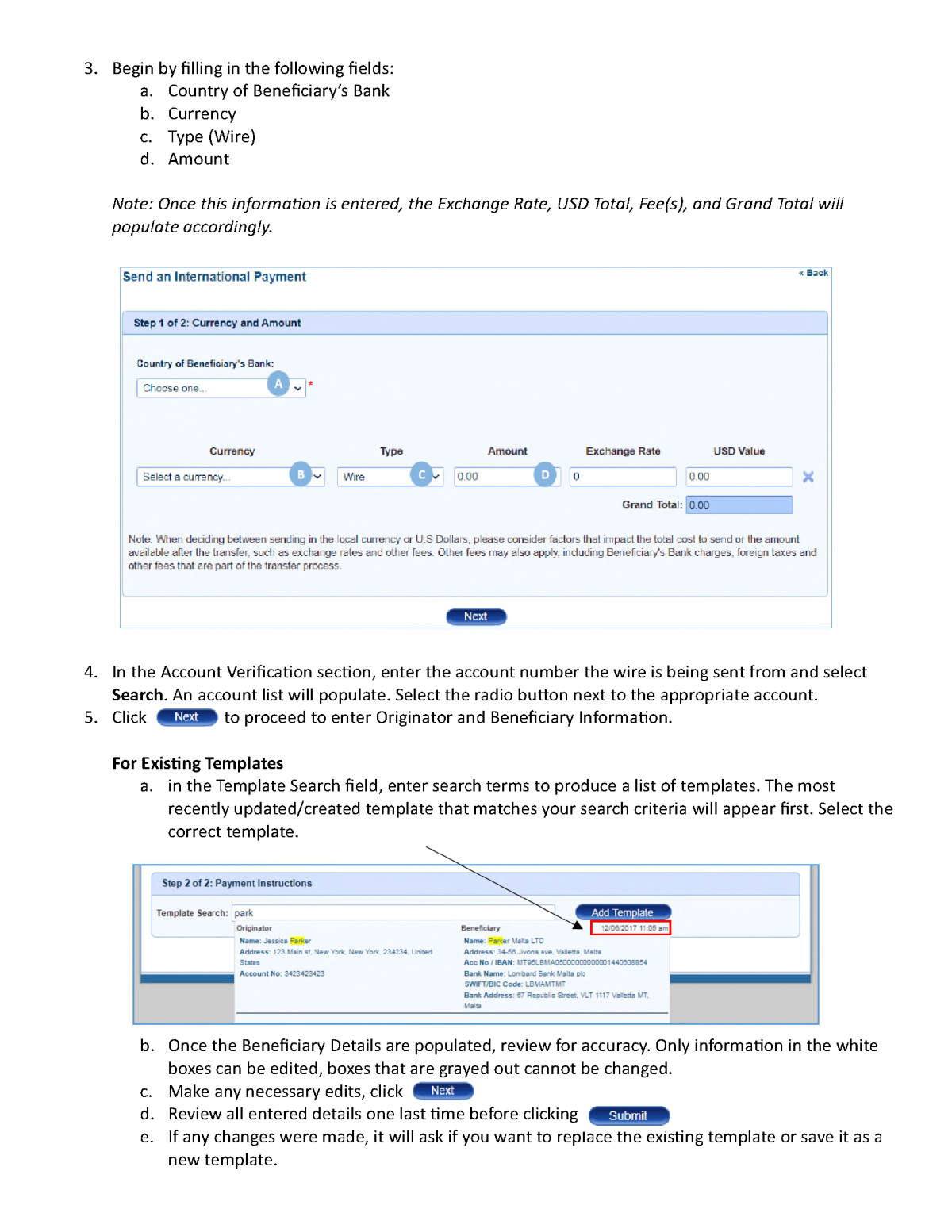 Creating a Wire Transfer