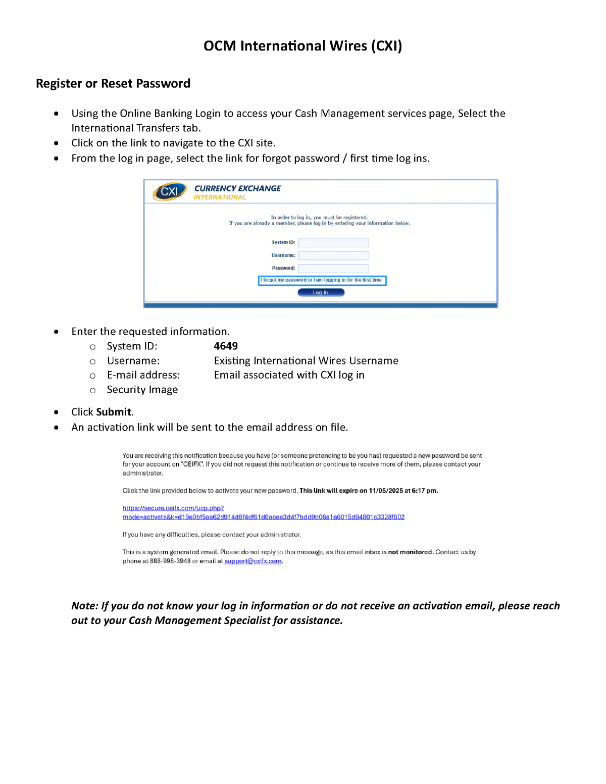 Register or Reset password instructions for wires